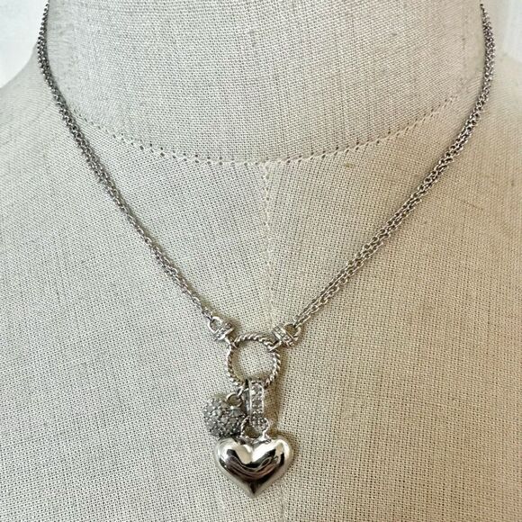 DBJ silver double heart pendant necklace - Picture 2 of 9